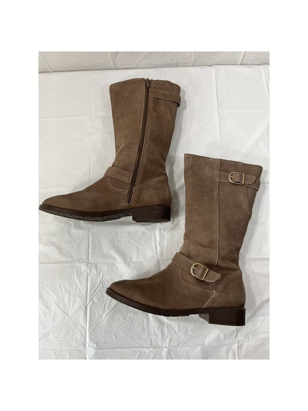 Lands' End Molly Riding Boots women's size 8.5 suede taupe brown